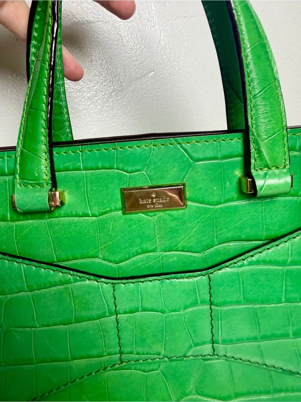 Kate spade Green Croc-Embossed Leather Tote Handbag